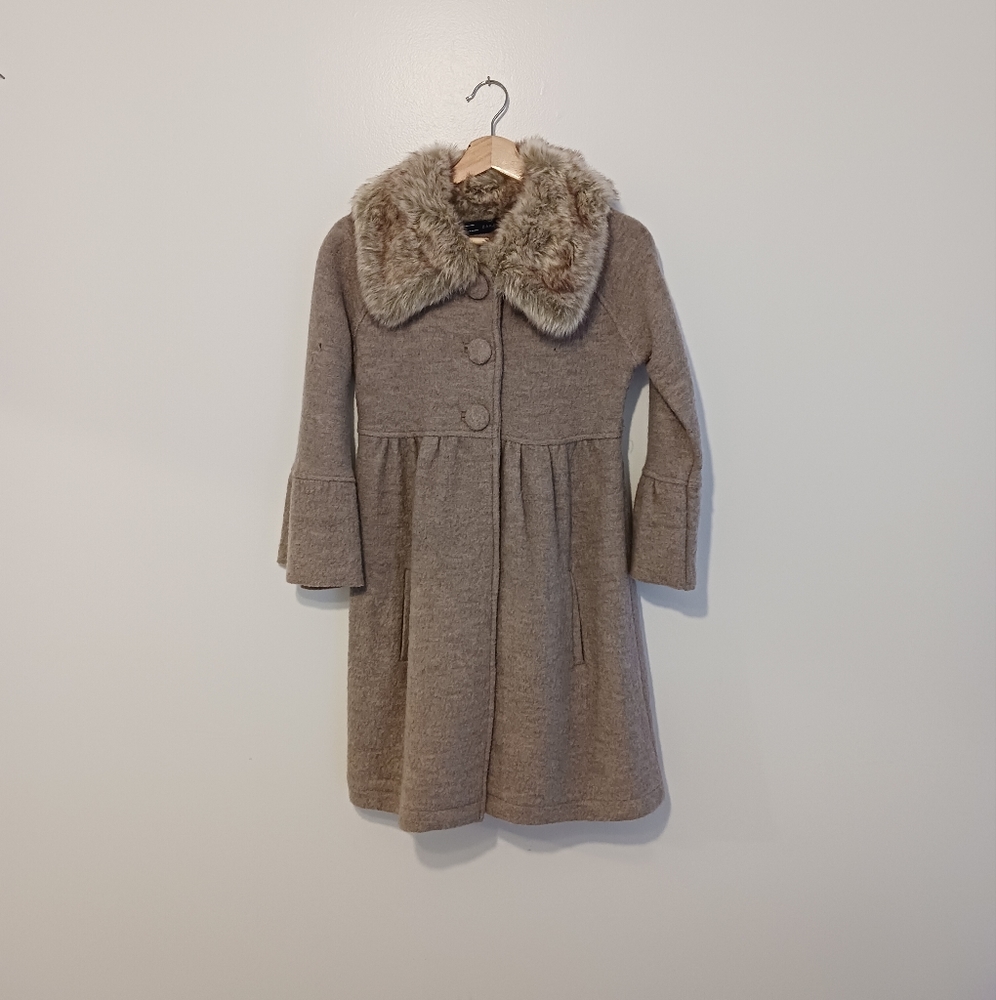 Zara Wool Coat with Fur Collar, XS